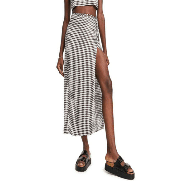 Topshop co-ord hexagonal satin wrap midi skirt in chocolate womens US 2 NWT - Picture 1 of 8